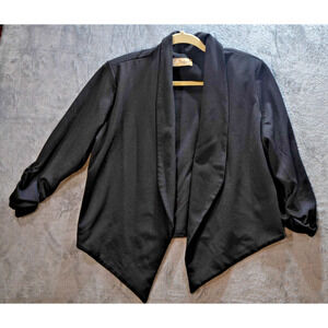Hybrid & Company Black Draped Open Front Blazer Women's Size M Lightweight